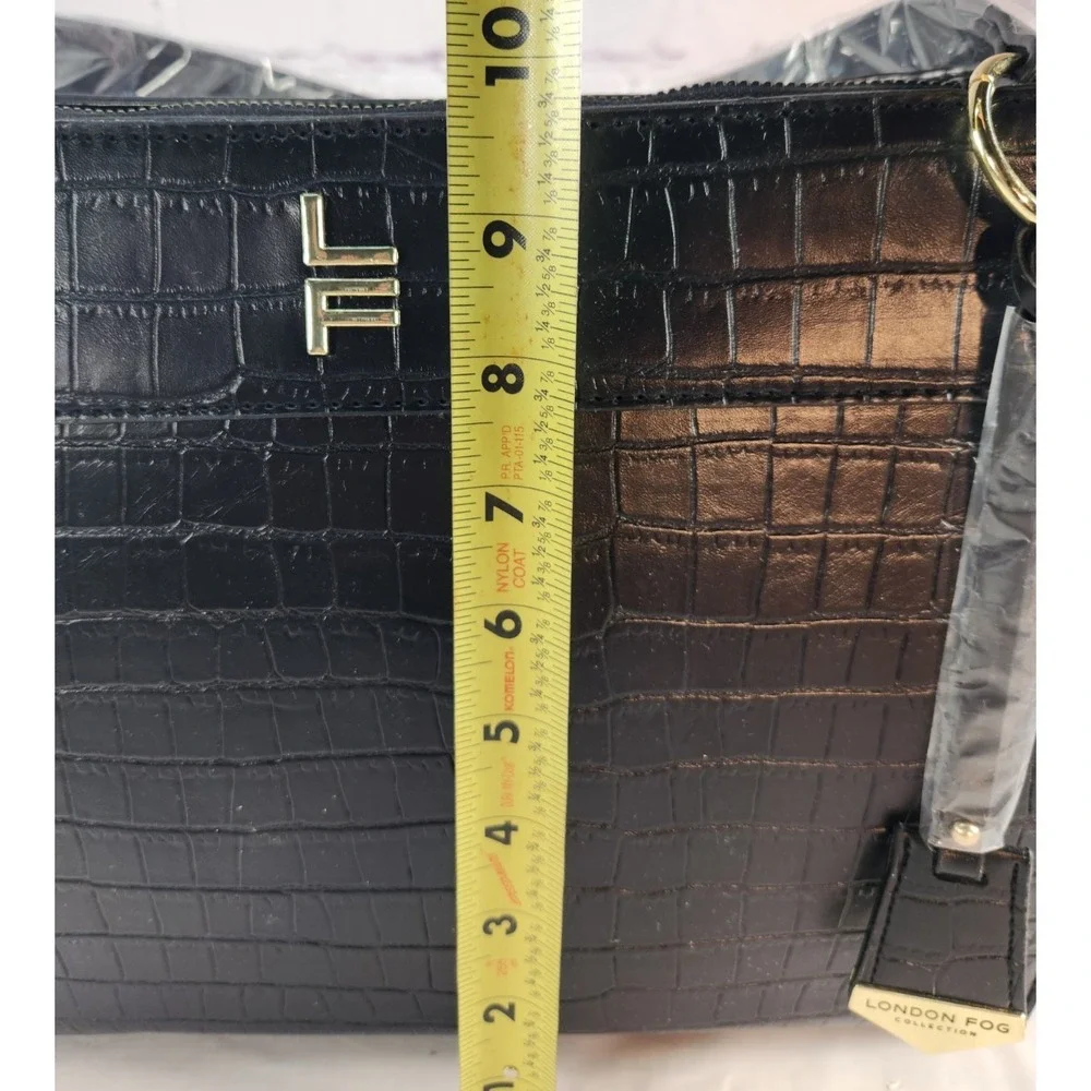 NWT $128 London Fog Brielle Faux Leather Satchel Bag Black Brielle Croco Purse